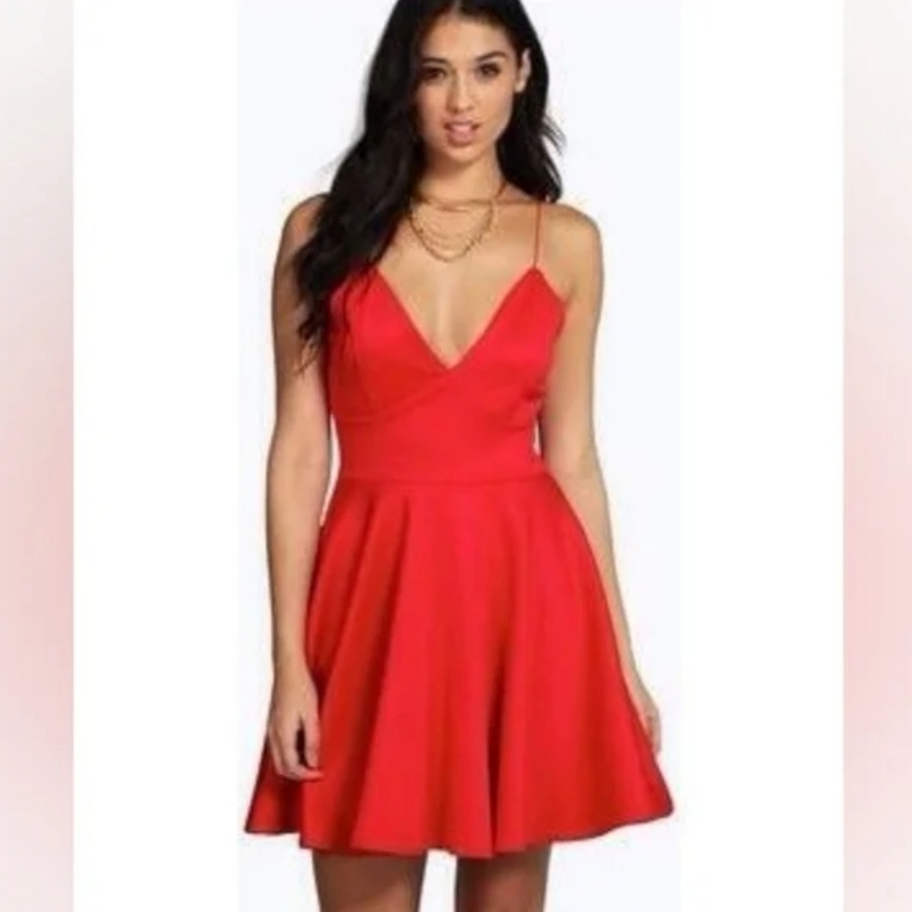 BCBGeneration Red Fit Flare‎ Mini Dress Size 4 Strappy Open Back Coquette Y2K